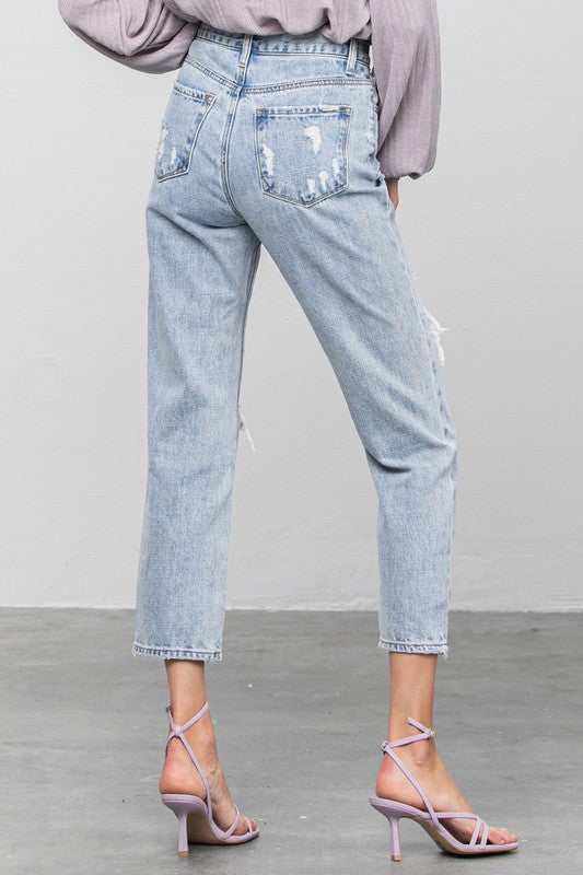 HIGH RISE RIPPED GIRLFRIEND JEANS