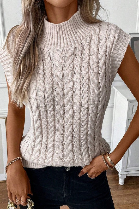 RIBBED TRIM HIGH NECK KNIT SWEATER VEST