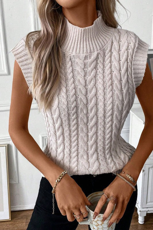 RIBBED TRIM HIGH NECK KNIT SWEATER VEST